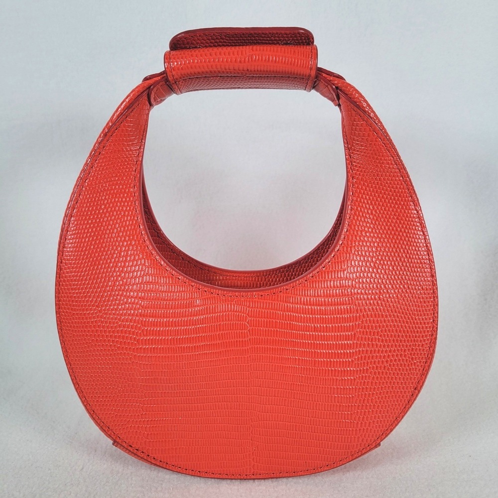 Staud Womens Goodnight Moon Crescent Mini Pebbled Leather Hand Bag Purse Red